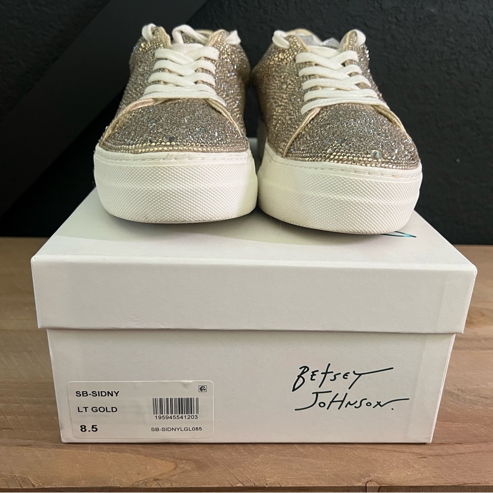 Betsey Johnson Women's SIDNY Lite Gold Rhinestone Sneakers - Picture 2 of 7